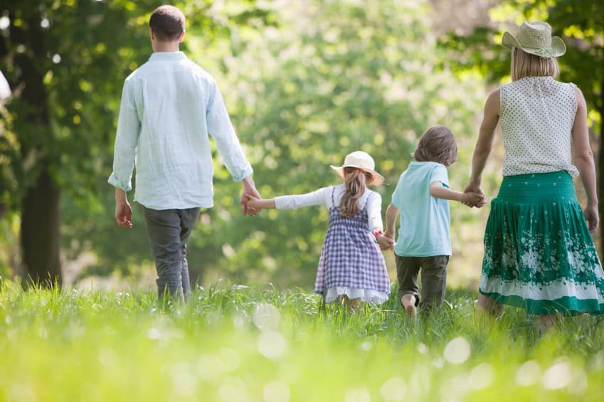 family walking in a park