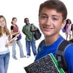 teenagers with backpacks and school books