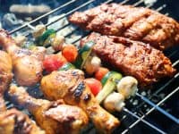 Barbecue grill meats and vegetables