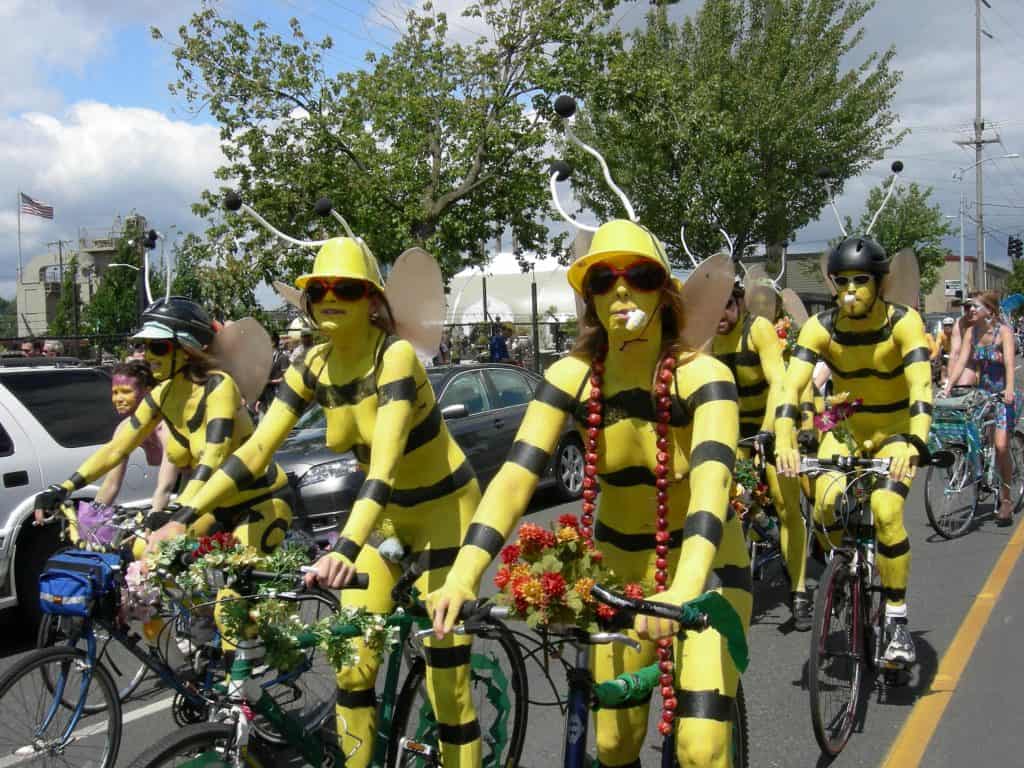 Fremont Solstice body painted nude cyclists
