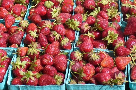 Strawberries at the farmers market photo by Carole Cancler