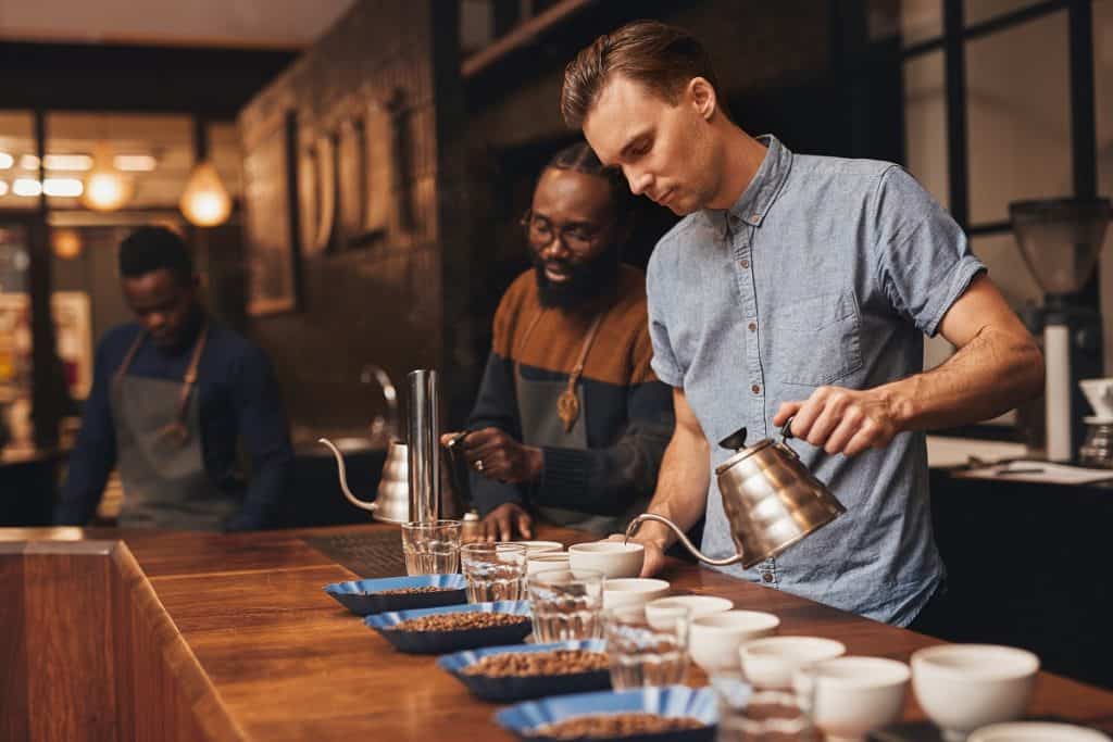 setting up a coffee tasting