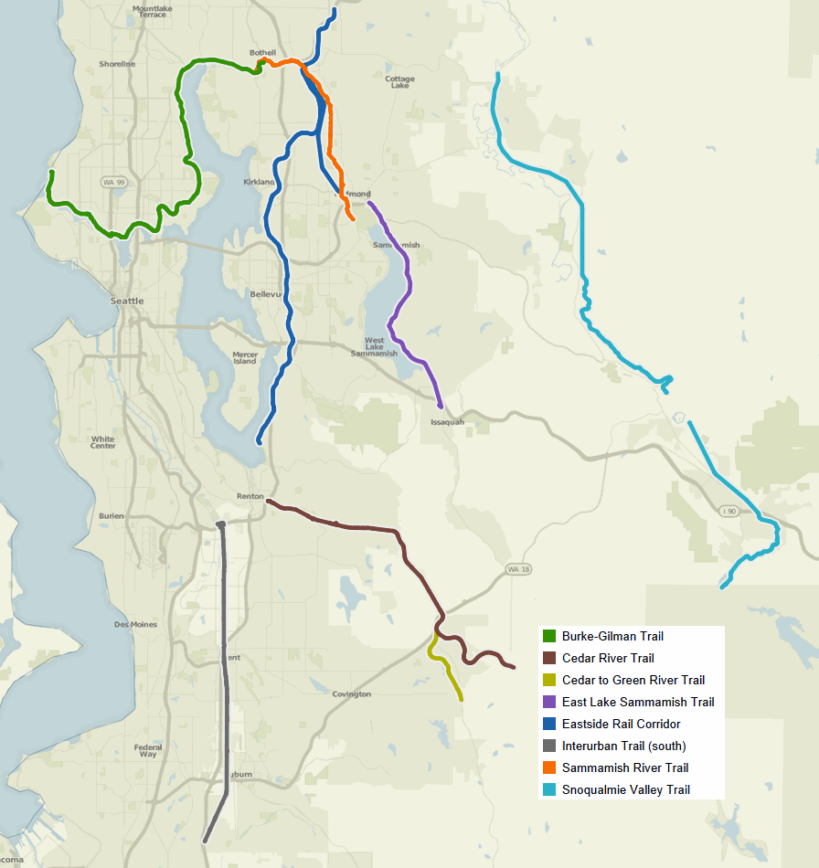 Map of Rail trails in King County created by Dennis Bratland (CC3)