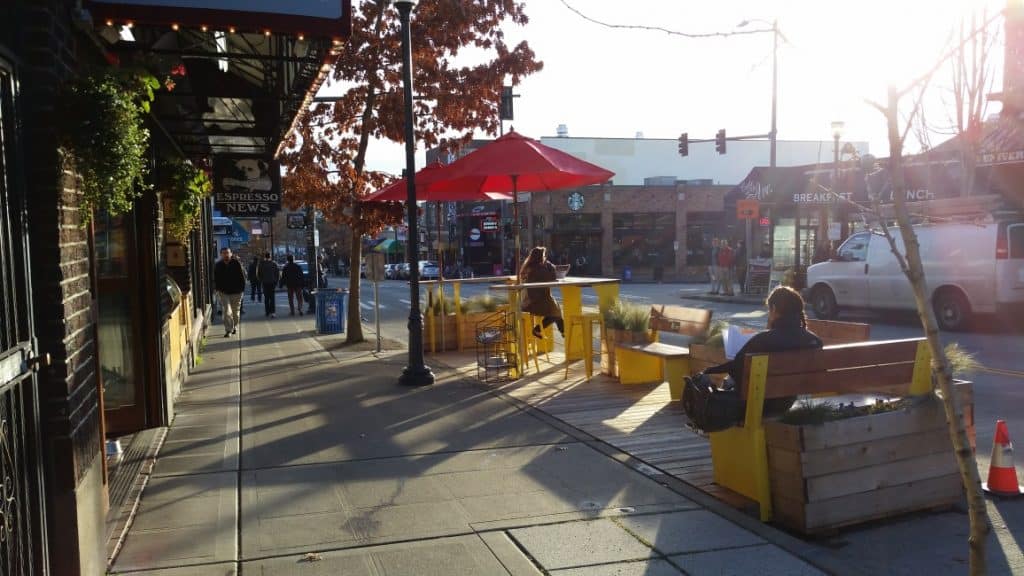 SDOT parklet at Bulldog News in the University District