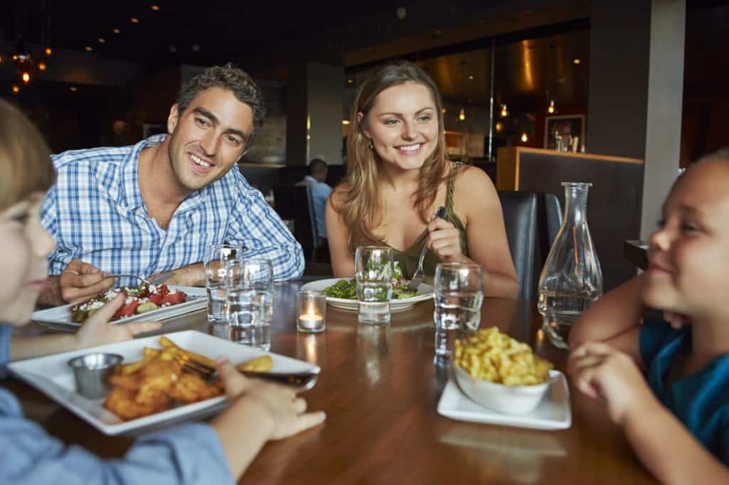 Family Enjoying Meal In Restaurant