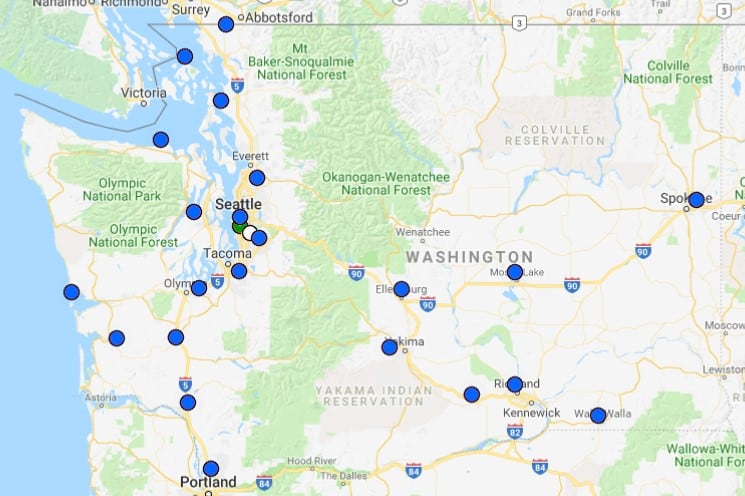 Map of EAA Chapters in Washington State