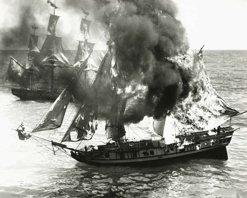 old ship burning