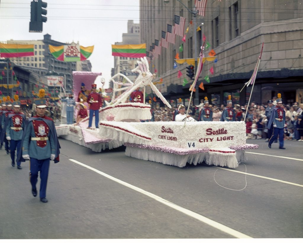 Seafair City Light float 1959 photo from Seattle Municipal Archives