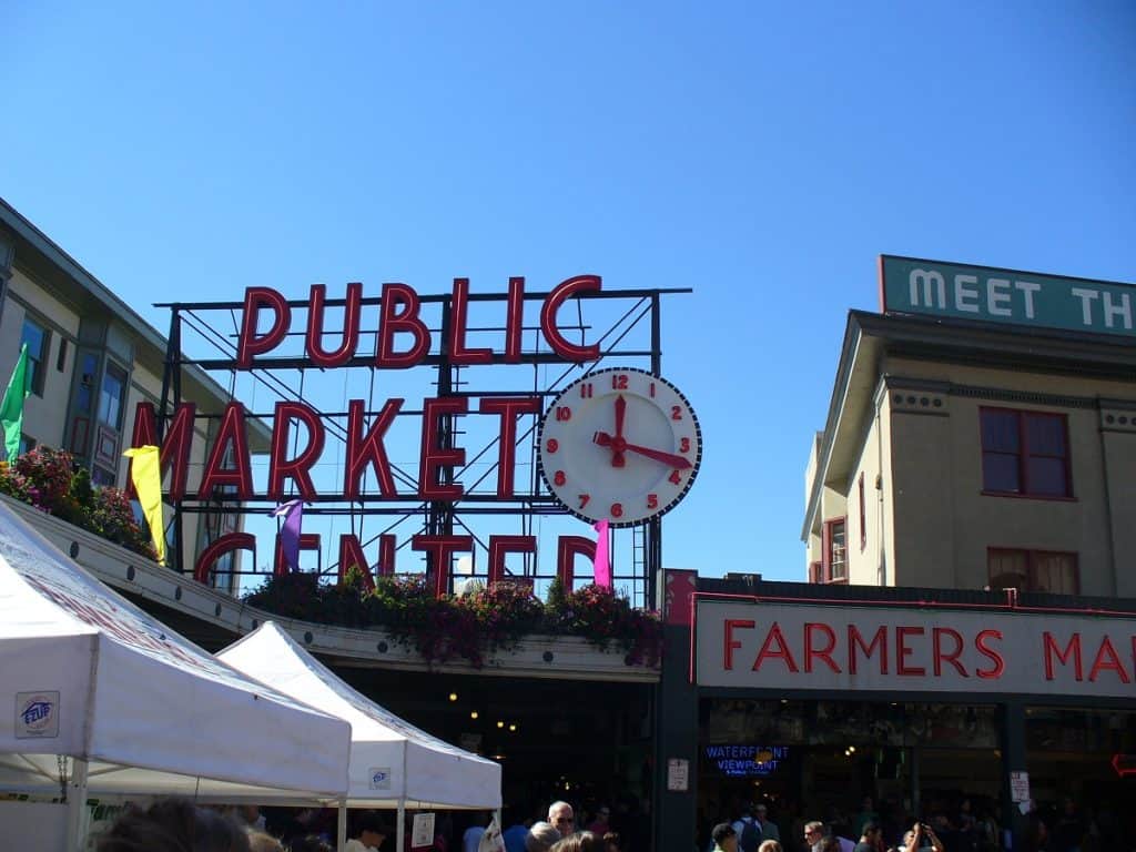 Pike Place Market clock sign