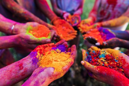 powdered colors at holi festival
