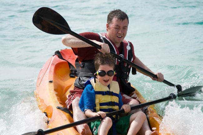 Father and son kayaking