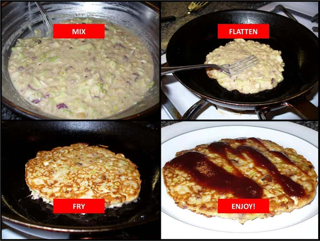 How to make okonomiyaki. Photos by Carole Cancler.