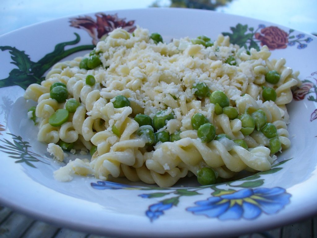 Pasta with peas and cream. Photo by Carole Cancler.