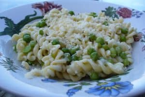 Pasta with peas and cream. Photo by Carole Cancler.