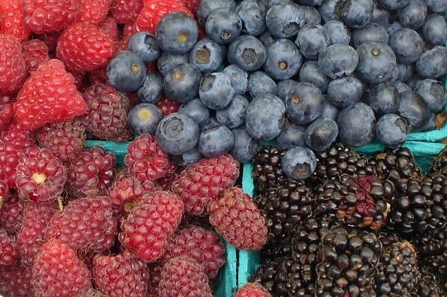 Raspberries, blueberries, and blackberries