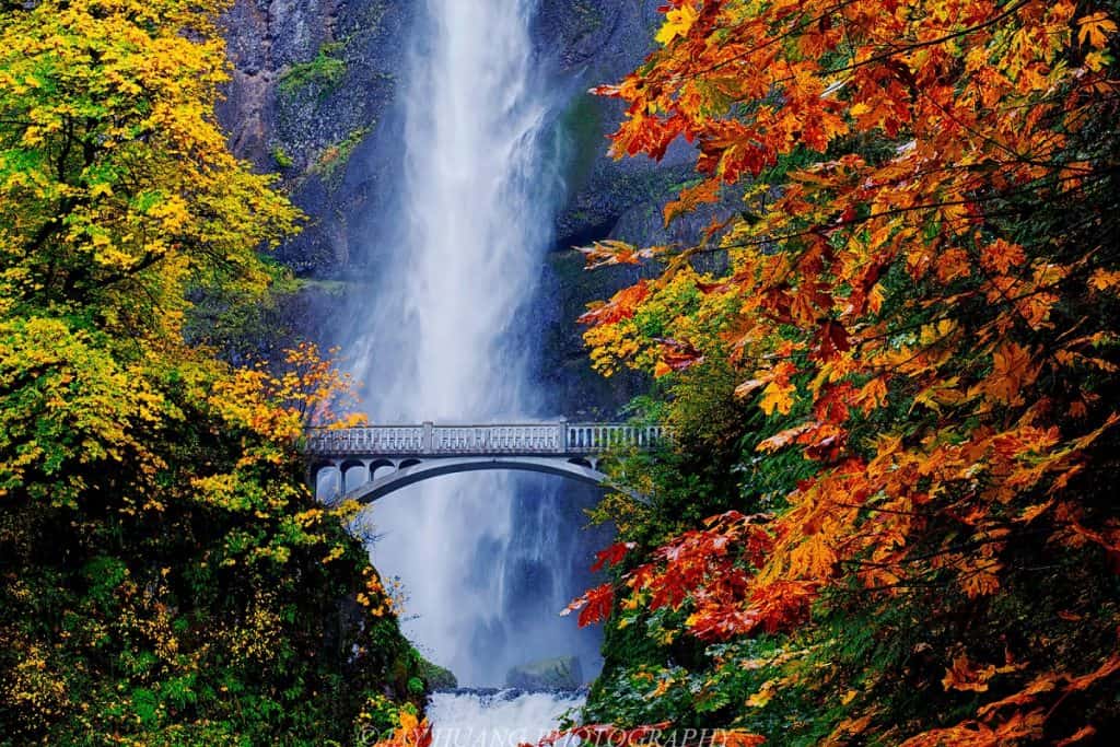 Multonomah Falls Fall Colors, Columbia River Gorge, Oregon photo by Jay Huang (CC2)