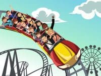 People riding roller coaster