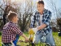 Father and son planting a tree