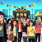 Illustrated street food festival scene