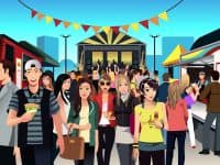 Illustrated street food festival scene