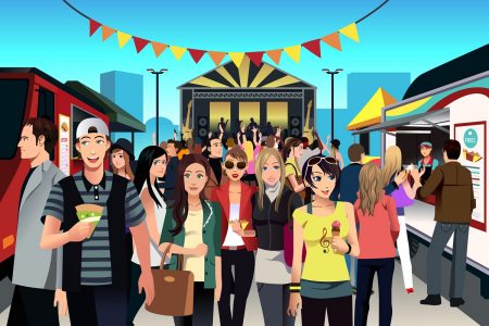 Illustrated street festival scene