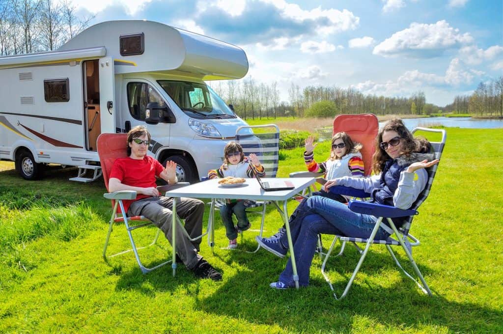 Family camping in a motorhome