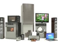 Home appliances: refrigerator, range, microwave, washing machine, laptop, tv photo by StockerNumber2 - DepositPhotos.com