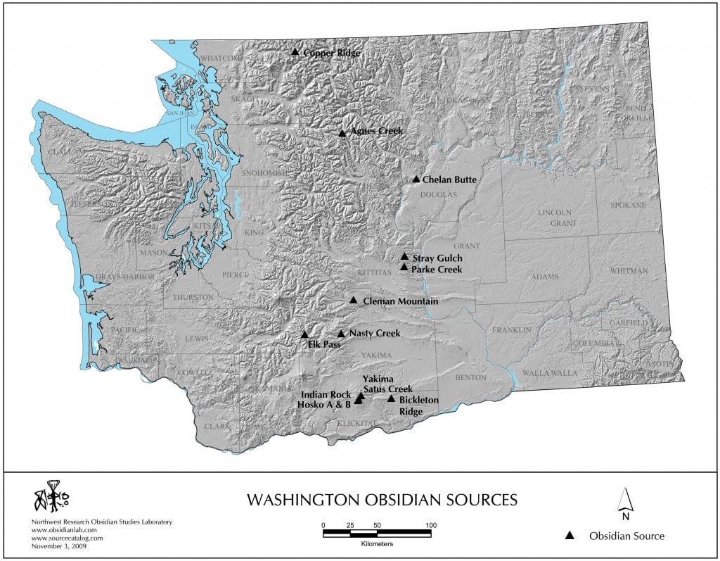 Washington State map of obsidian sources by Northwest Research Obsidian Studies Laboratory www.obsidianlab.com