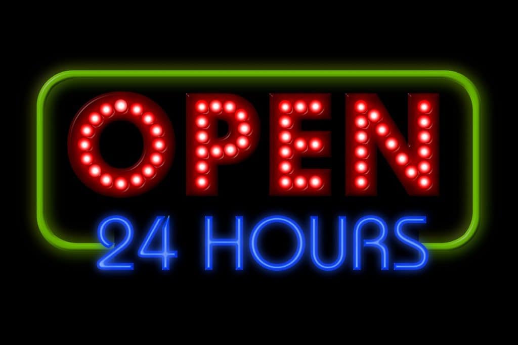 Open 24 hours sign