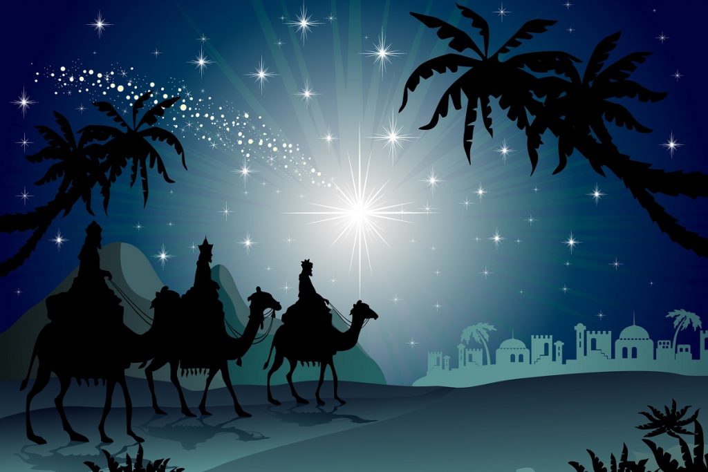 Christmas nativity magi following the star to Bethlehem