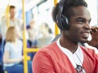 Listening to podcasts on the bus