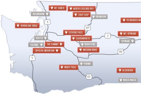 Washington State ski resorts location map