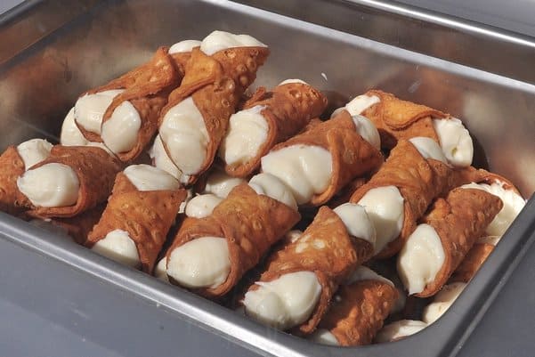 Cannoli for sale at 2015 San Gennaro Festival, Georgetown, Seattle, WA photo by Joe Mabel (CC3)