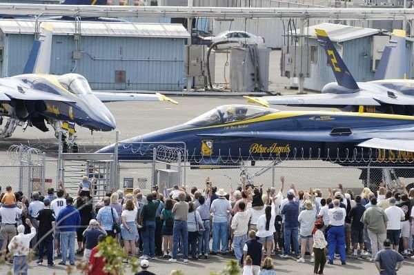 U.S. Navy Blue Angels at Seattle Museum of Flight photo by Mate 2nd Class Eli J. Medellin. [Public domain]