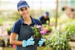 Nursery garden store owner with pots of flowers