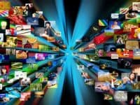 many video screens with a variety of content