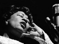 Ella Fitzgerald at the microphone