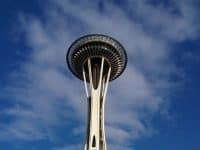 Space Needle against a blue sky