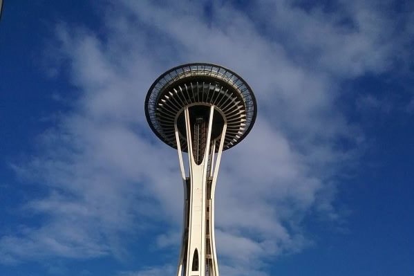 Space Needle against a blue sky
