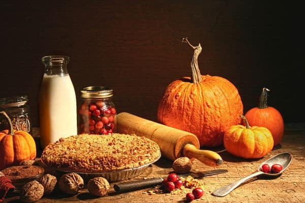 pumpkin, cranberries, and apple pie