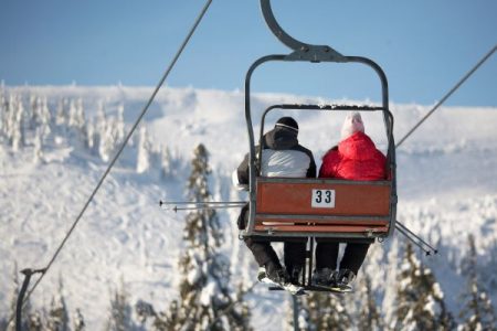 skiiers on a chair lift