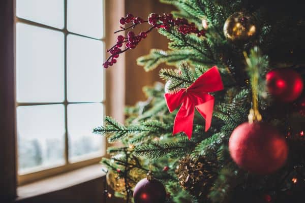 Decorated Christmas tree by the window