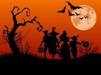 Trick or treaters on Halloween night