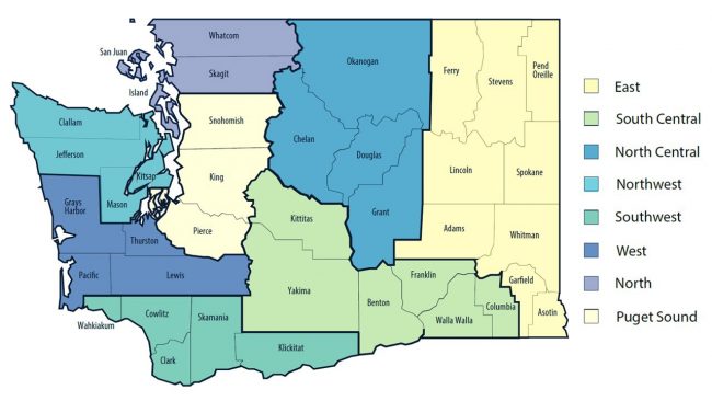 Washington State county regions for Roadmap to Recovery