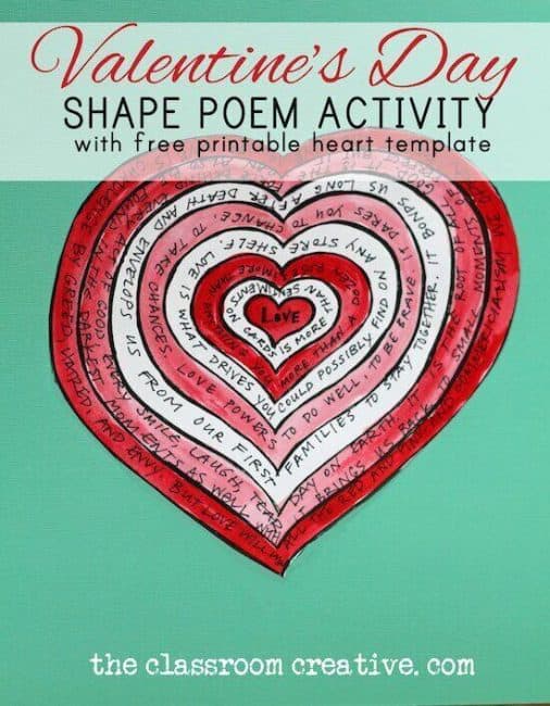 Valentines Day heart shape poem activity with free template