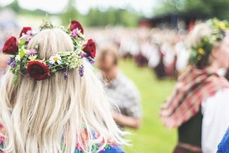 Vasa Park Midsommar festival revelers in flower crowns