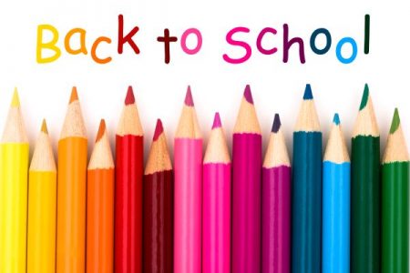 back to school banner with colored pencils