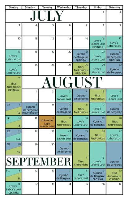 Island Shakespeare Festival summer 2022 calendar