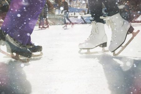 Ice skating on an outdoor ice rink