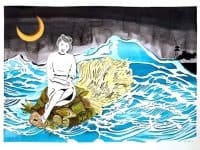 Lauren Iida. Departed (Urashima Taro as Mildred), 2021. Hand-cut paper, acrylic, ink, watercolor.